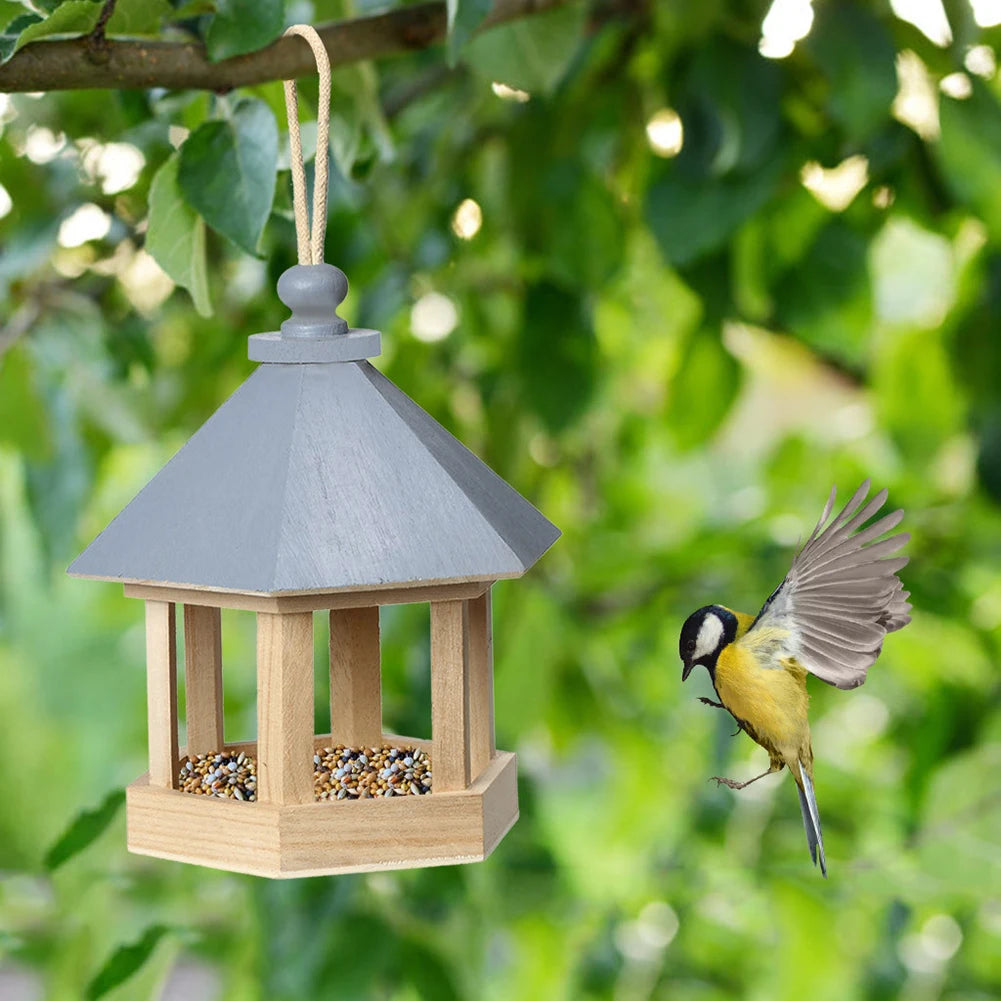 Garden Window Hanging Bird Feeder House Wooden Birdhouse Parrot Cage Bird Seeds Food Feeder Ornaments Yard Decor Outdoor