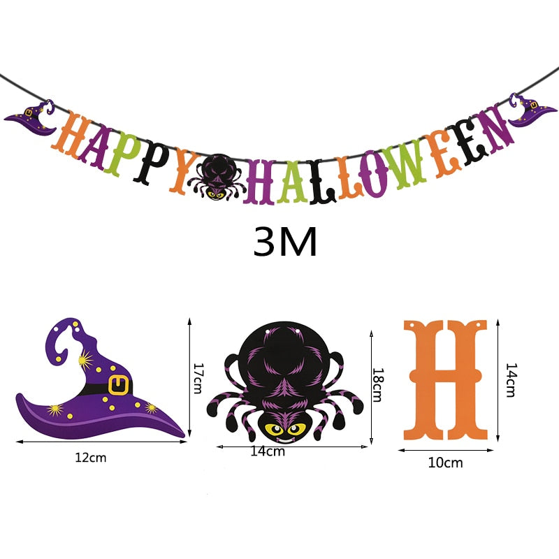 2023 Year Happy Halloween Banner Garland for Halloween Home Hanging Ornament Decorations Kids Child Favors Creative