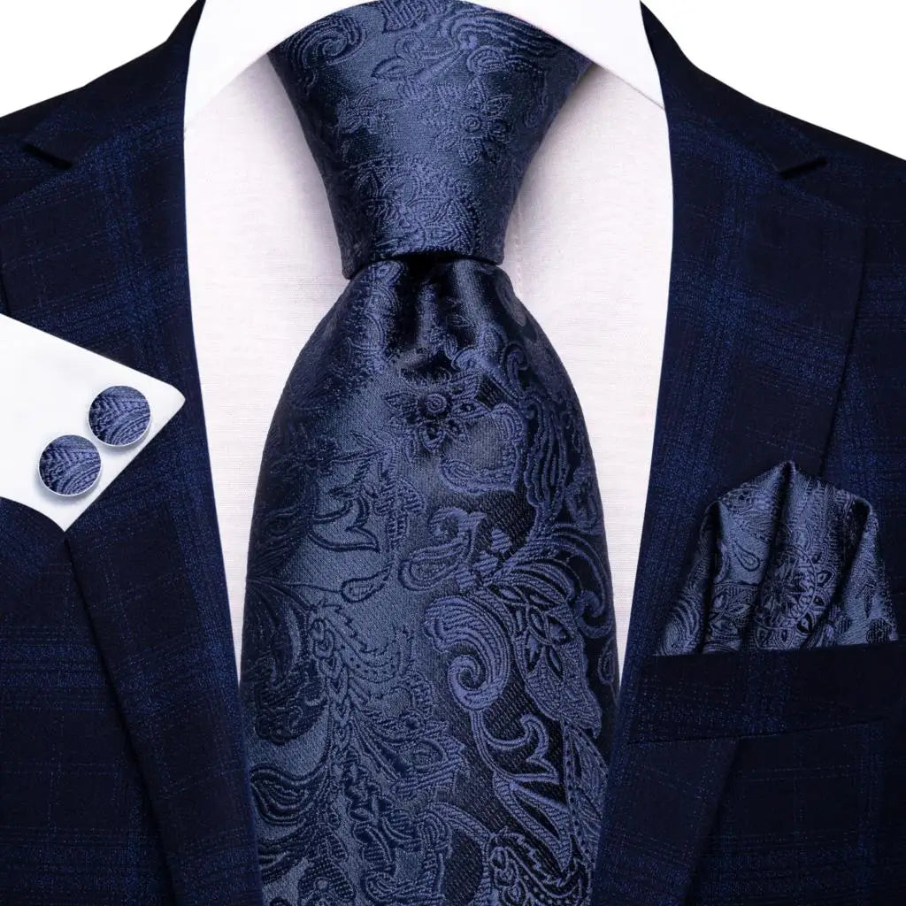 Business Tie for Men Silk Blue Tie Dots Necktie Set Plaid Cufflinks for Wedding Business Tie 150cm Hi-Tie SN-3529