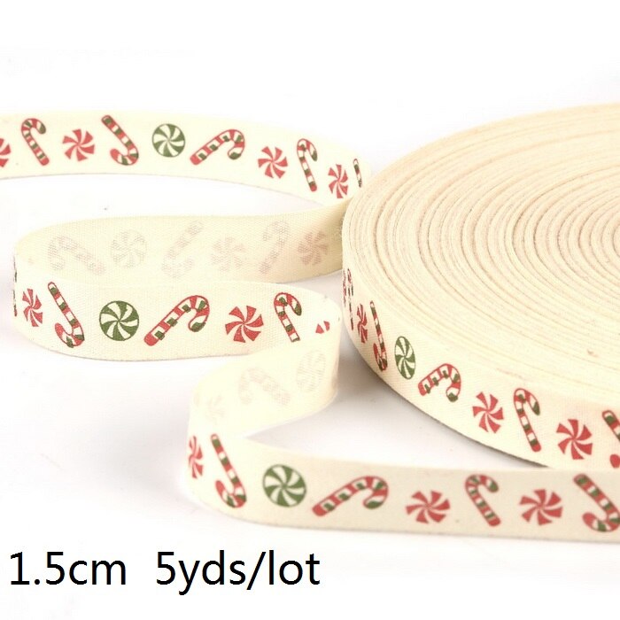 5yards Cartoon Printed Cotton Ribbons Hairbows Christmas Decoration for Home Gif