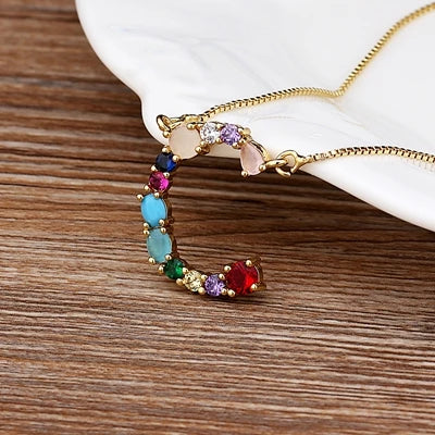 New Arrival Personal Name Letter Necklace Rainbow CZ Initials Alphabet Women Girls Gorgeous Family Jewelry