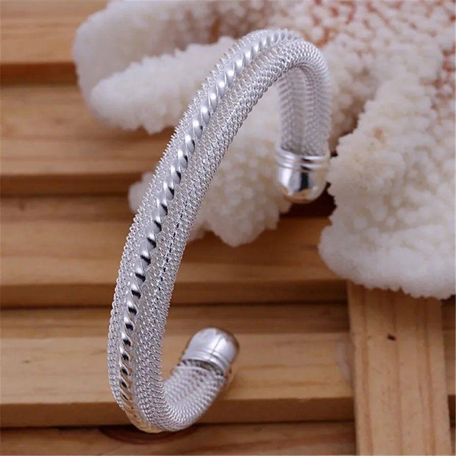 925 Silver Color Exquisite Luxury Gorgeous Fashion Wedding Women Lady Bracelet Bangle Charm Stamped Nice Birthday