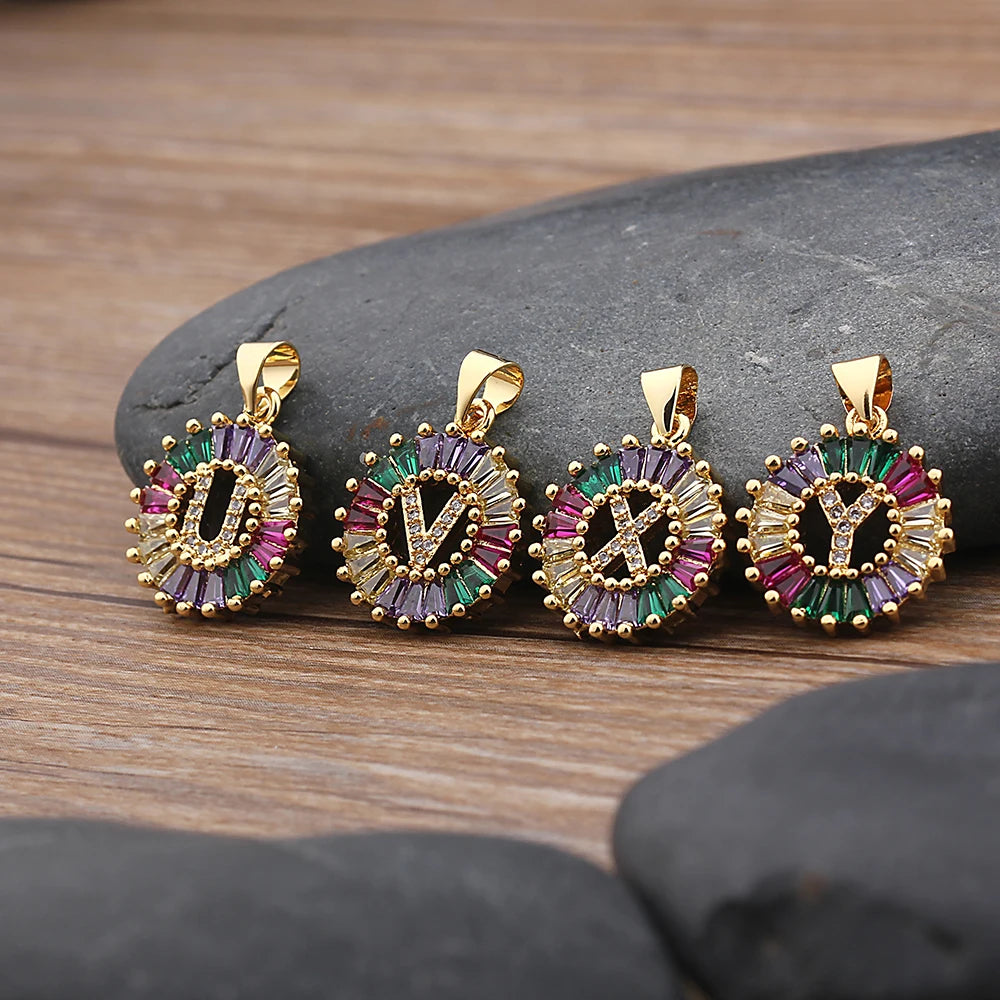 Gold Color Initial Multicolor CZ Necklace Charm Letter Necklace Name Jewelry for Women Accessories Girlfriend