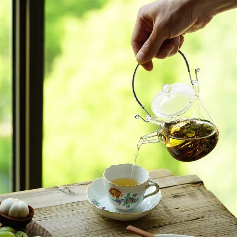 Japanese Handmade Heat Resistant Glass Teapot Household Transparent Beam Teapots
