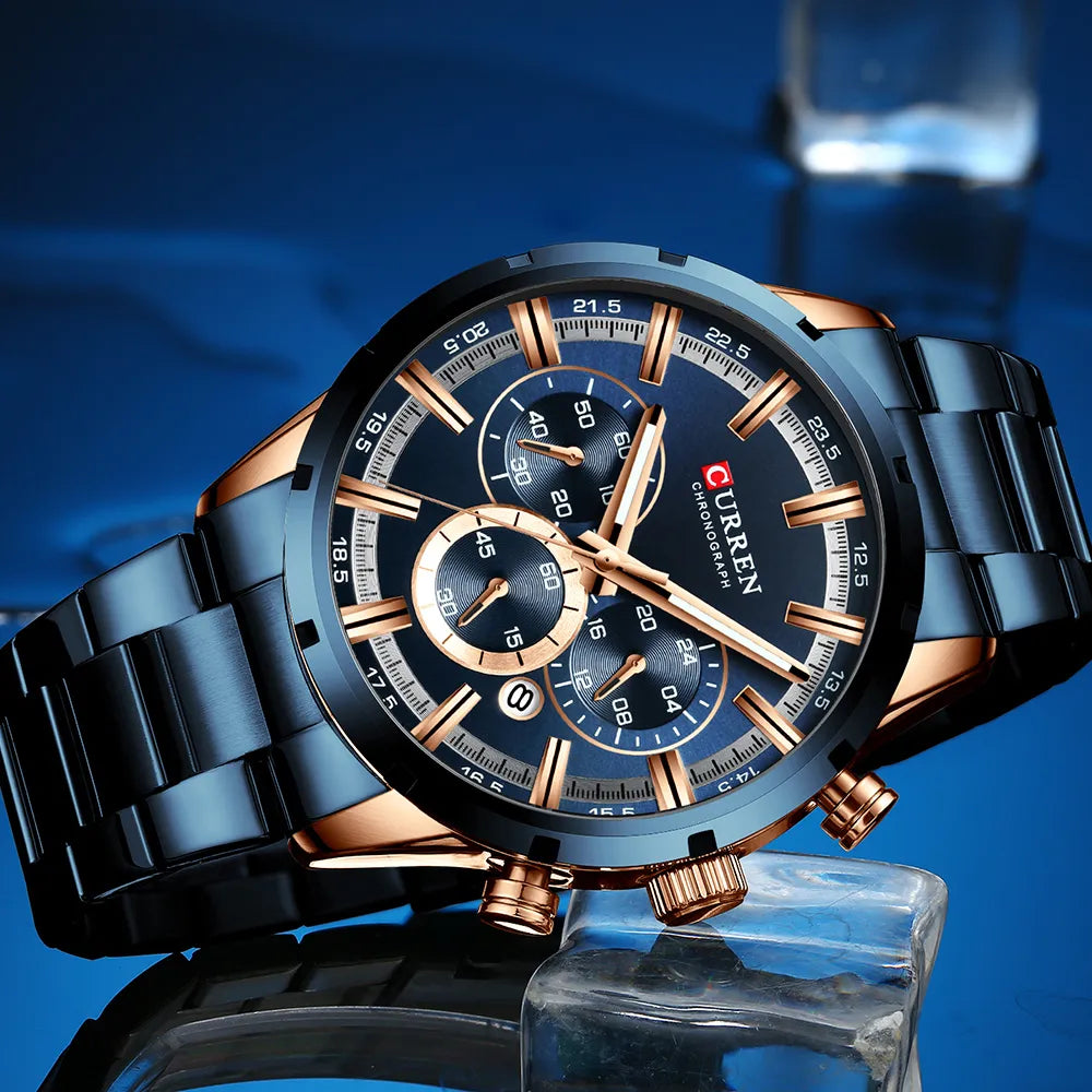 CURREN New Fashion Watches With Stainless Steel Top Brand Luxury Sports Chronograph Quartz Watch Men Relogio Masculino