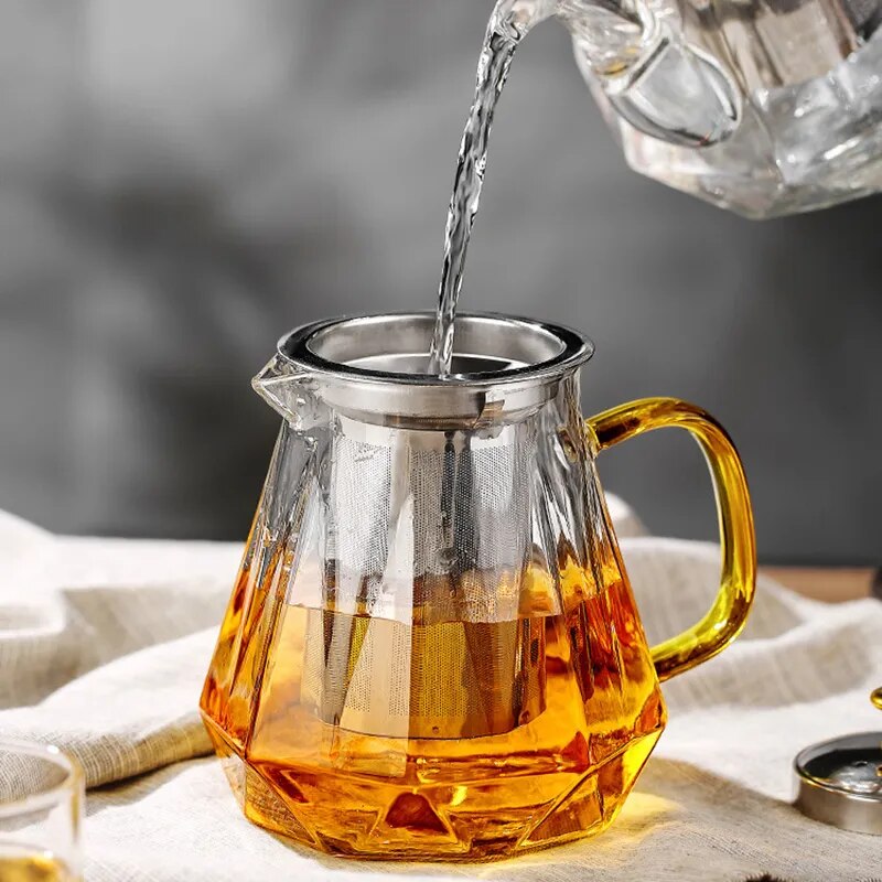 Glass Teapot Heat Resistant Tea Pot With Stainless Steel Tea Infuser Clear Tea K