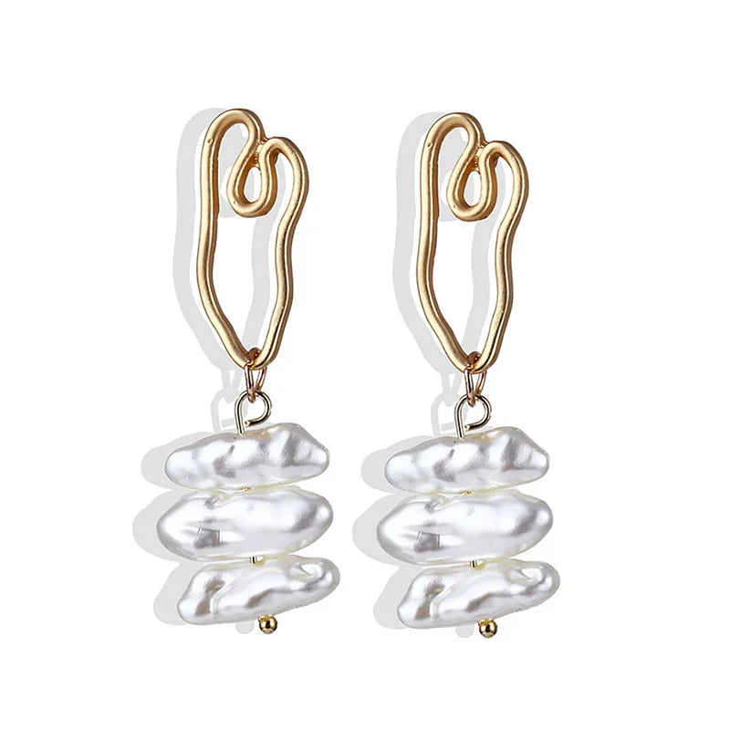 FNIO Big Simulated Pearl Earrings 2019 for Women Lover Geometric Round Heart Drop Dangle Earring Korean Statement Jewelry