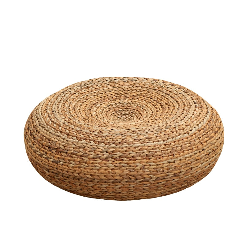 Handcrafted Eco-Friendly Breathable Padded Knitted Straw Seat Cushion Banana Bark Pouf Ottoman Floor Seating Tatami Furniture