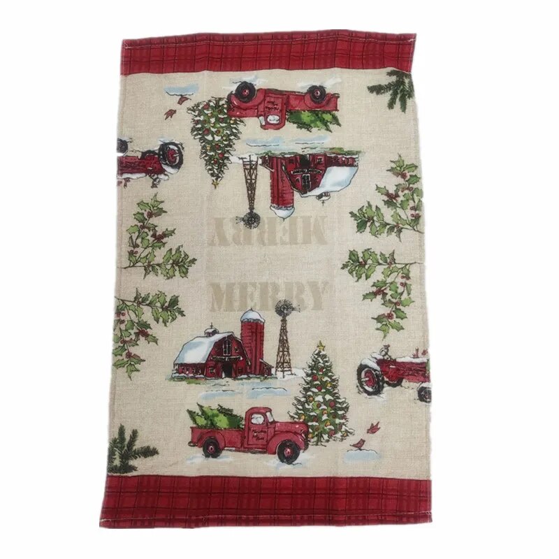 1Pc 41x65cm Christmas Snowman Santa Claus Tree Printed Cotton Kitchen Dishcloth Tea Towel Xmas Party