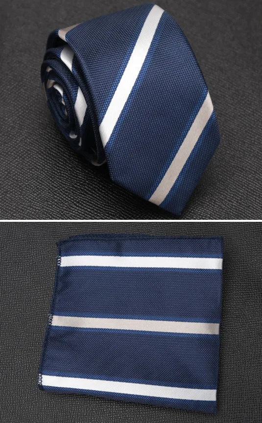 XGVOKH Men Tie Cravat Set Fashion Wedding Ties for Men Hanky Necktie Dot Striped Gravata Jacquard Tie Social Party Accessories