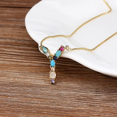 New Arrival Personal Name Letter Necklace Rainbow CZ Initials Alphabet Women Girls Gorgeous Family Jewelry