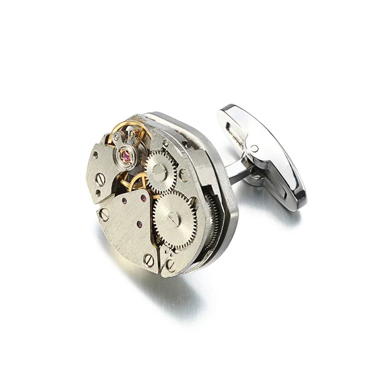 Hot Watch Movement Cufflinks for Immovable Stainless Steel Steampunk Gear Watch Mechanism Cuff Links for Mens Relojes Gemelos