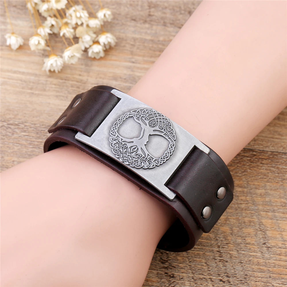 Skyrim Tree of Life Vintage Wrap Wicca Metal Leather Bracelet Amulet Adjustable Cuff Bracelet Vintage Jewelry Men