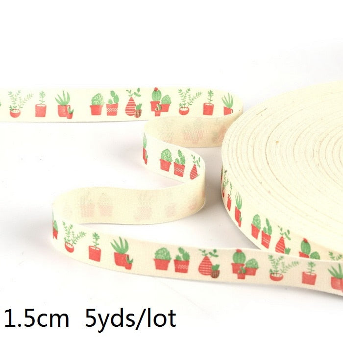 5yards Cartoon Printed Cotton Ribbons Hairbows Christmas Decoration for Home Gif