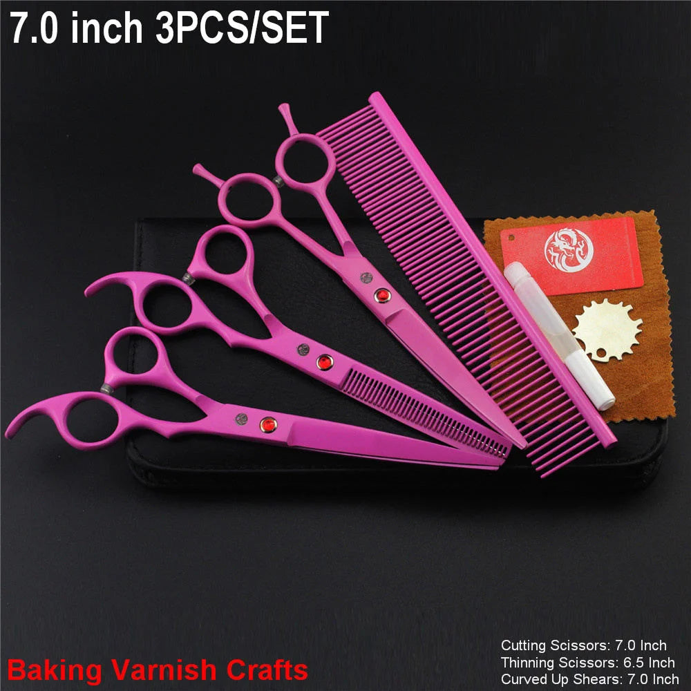 Brand Pet Grooming Scissors Set 7 8 Inch Professional Japan 440C Dog Shears Hair Cutting Thinning Curved Scissors With Comb Bag