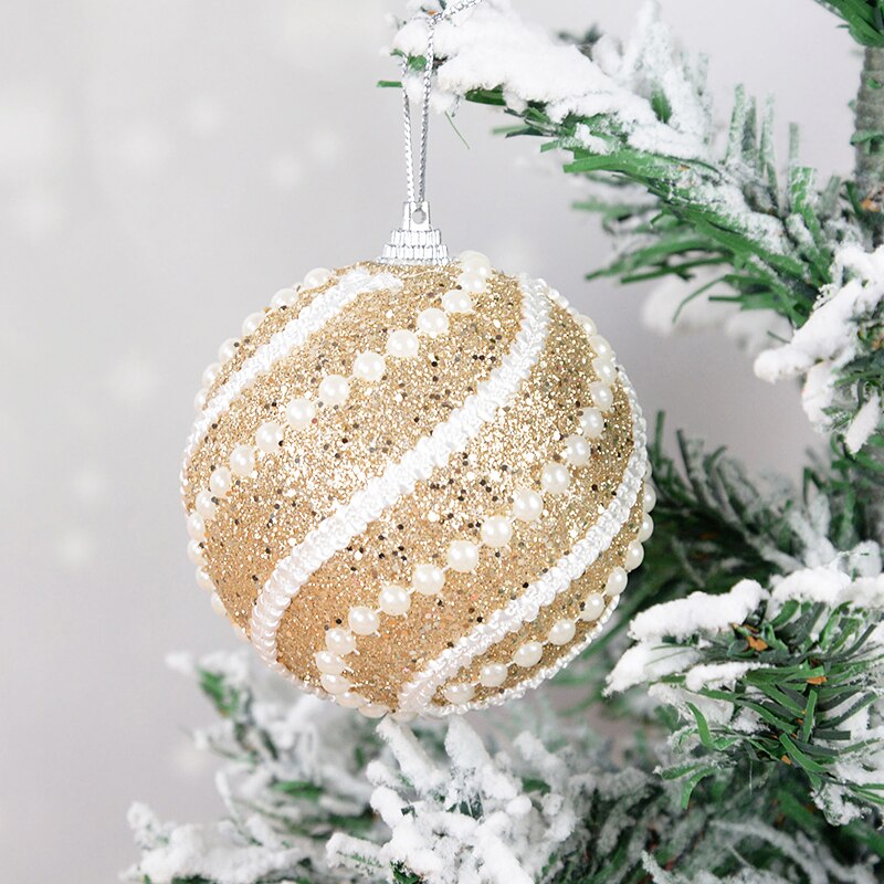 8cm Gold Foam Pearl Christmas Balls Ornament Shatterproof Hanging Christmas Tree Ball Xmas Decorations Navidad Noel