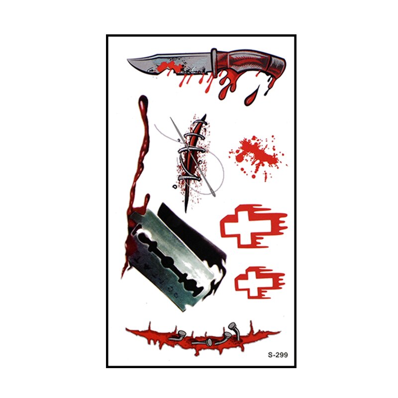 6pcs Halloween Bloody Wound Tattoo Stickers Trick Scary Waterproof Temporary Tattoo DIY Fake Tattoo Halloween Party Decoration
