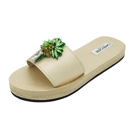 Palm Tree - Green Rhinestone Waterproof Espadrille Flat Womens Sandals