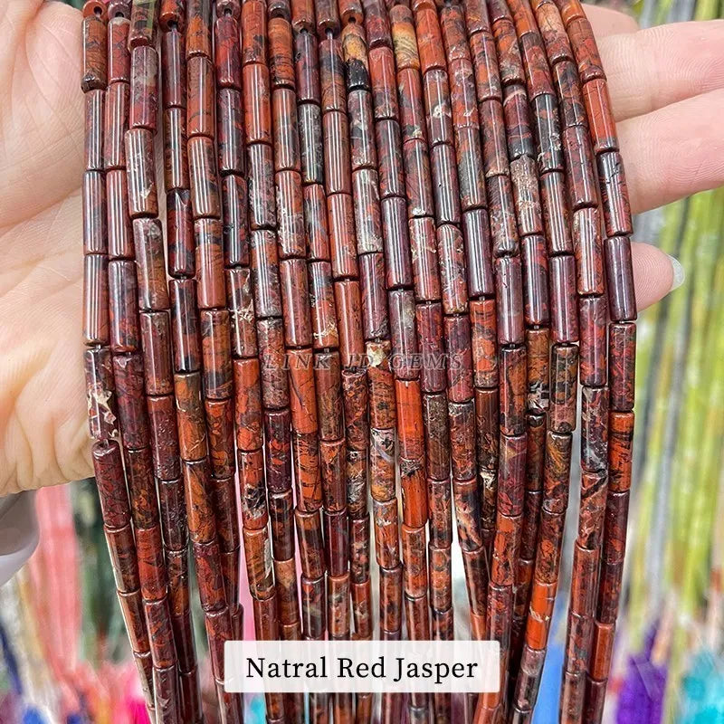 4*13mm Natural Stone Agate Jasper Turquoise Tube Shaped Beads Loose Cylindrical Bead for Jewelry Making DIY Bracelet Accessory
