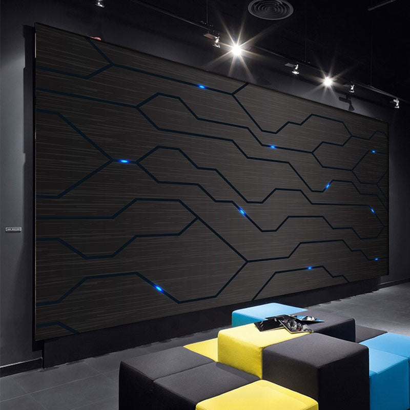 3D Black Metal Circuit Board Industrial Decor Wall Paper Technology Company Decor Mural E-Sports Hall Internet Bar KTV Wallpaper