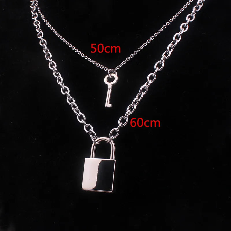Stainless Steel Chain and Alloy Chain Punk Padlock Necklaces for Women Rock Hiphop Key Lock Necklace Men Chic Di112