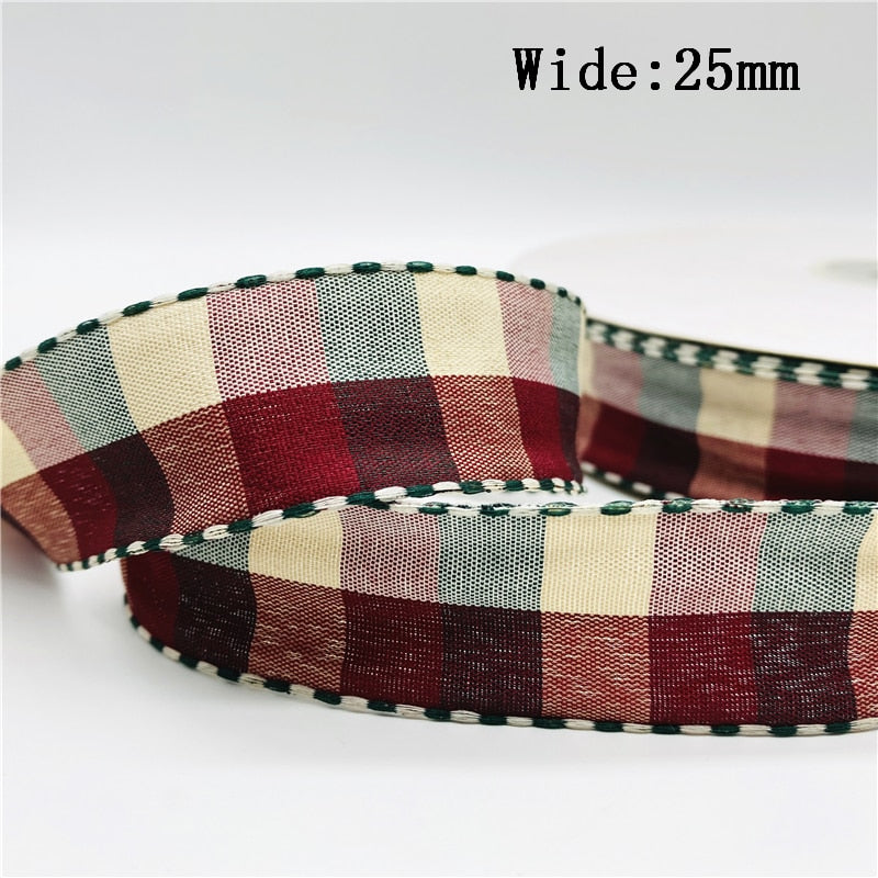 5yards/Lot 25mm Plaid Ribbon Christmas Decor Ribbon for Handmade Design Christmas Decoration DIY