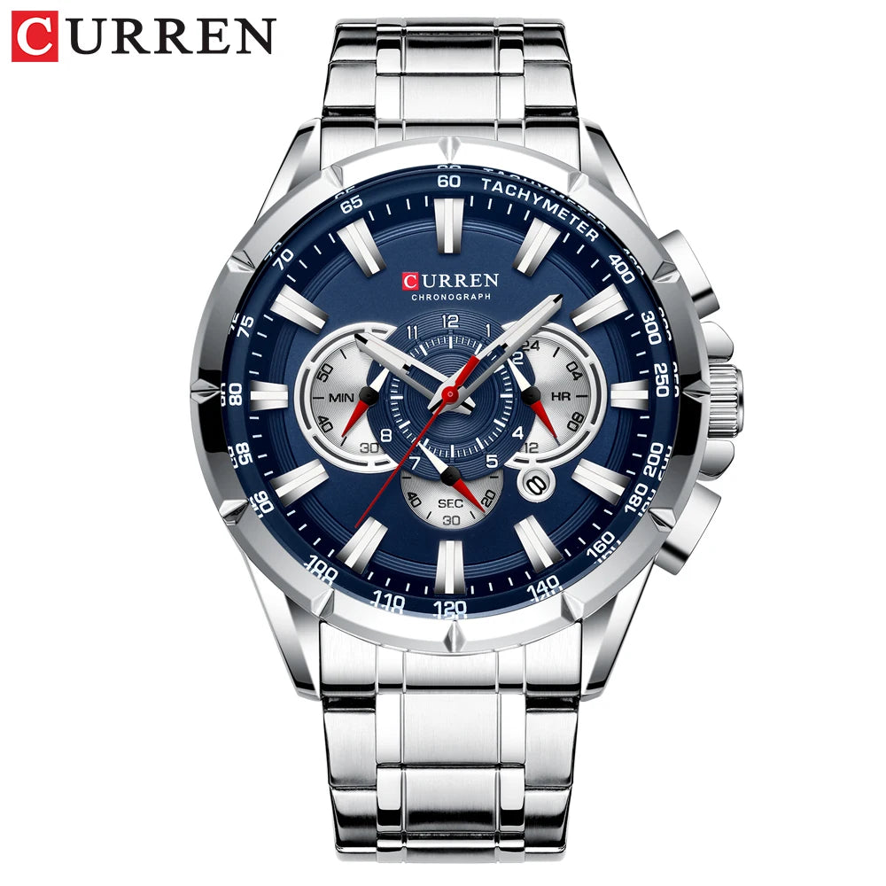 CURREN Luxury Casual Mens Watches Quartz Sports Chronograph Wristwatch Male Stainless Steel Luminous Hands Clock