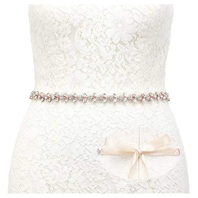 Handmade Silver Bridal Belt Rhinestone Waistband Applique for Evening Prom Dresses Wedding Decoration White Beige Sash Ribbon