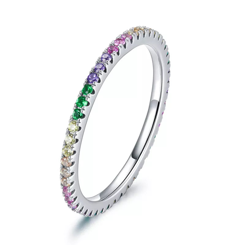 BAMOER Classic 925 Sterling Silver High Quality Circle Clear CZ Geometric Stackable Rings for Women Wedding Jewelry