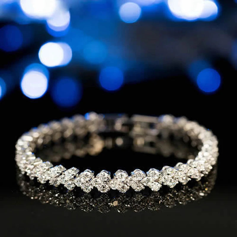 Women Silver Color Rose Gold Bracelet for Female Pulseras Crystal Heart Charm Bracelet Women Bridal Wedding Fine Jewelry