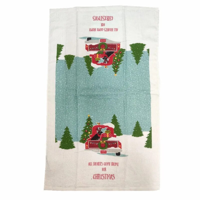1Pc 41x65cm Christmas Snowman Santa Claus Tree Printed Cotton Kitchen Dishcloth Tea Towel Xmas Party