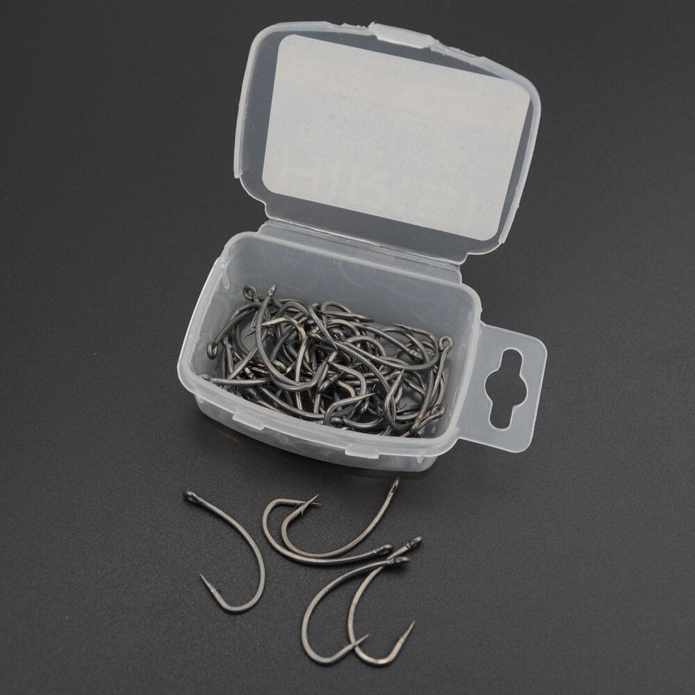 100pcs Coating High Carbon Stainless Steel Barbed Carp Fishing Hooks Pack With Retail Original Box 8003