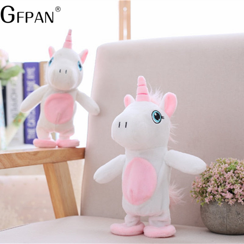 25cm Magic Unicorn Walking& Talking Stuffed Animal Horse Toy Sound Record Unicorn Plush Fantasy for Kids