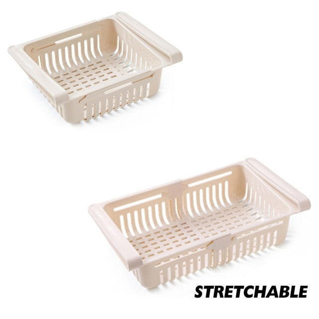 ABS Slide Storage Rack Organizer Adjustable Refrigerator Shelf Holder Drawer Organiser Space Saver Fruit Snack Kitchen Rack Shel