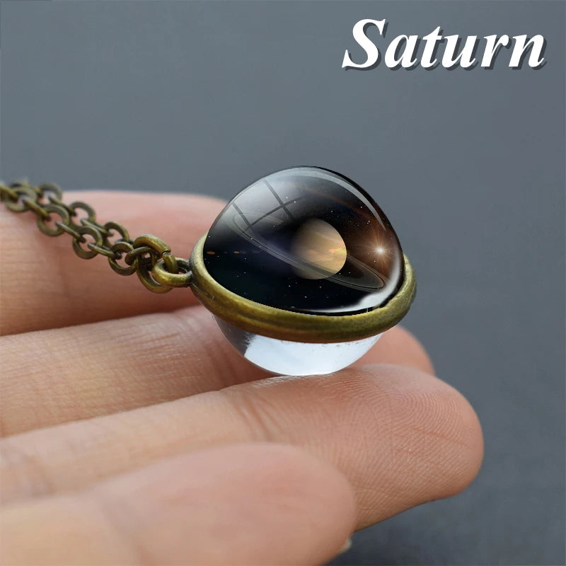 2019 New Glass Ball Galaxy Double Sided Pendant Necklace Universe Planet Jewelry Glass Picture Handmade Statement Necklace