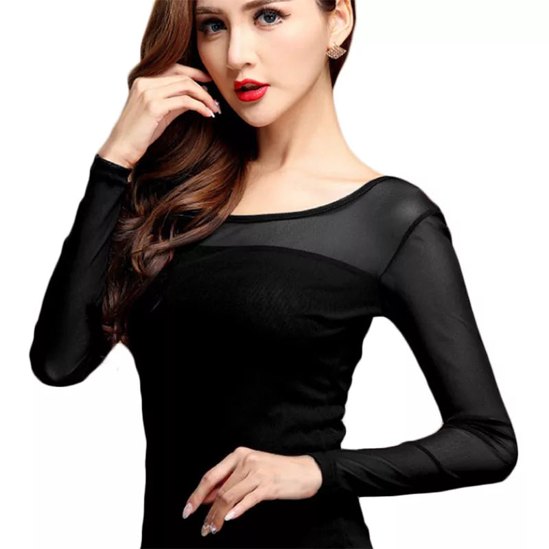 Tops Womens Blouse Shirt Black White Long Casual Long Sleeve Lace Blusas Under Shirts Elastic Tops and Blouses Women New