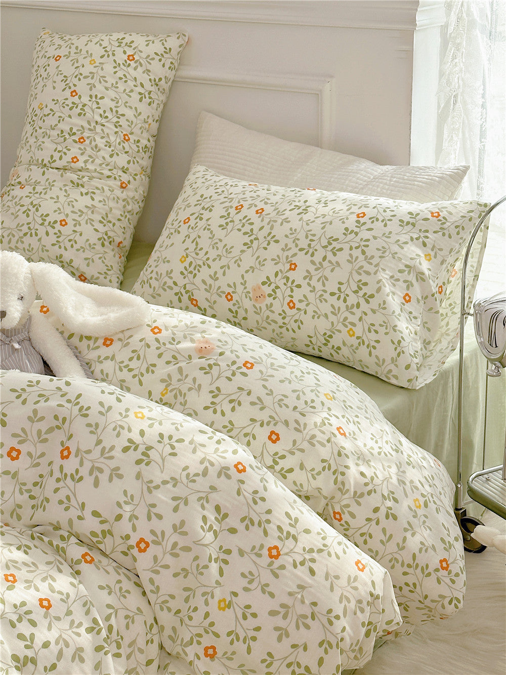 Double Layer Cotton Bedding Set Infant Class Softness Floral Design Duvet Cover Bed Sheet Pillowcases 4 Pieces Bedding Set