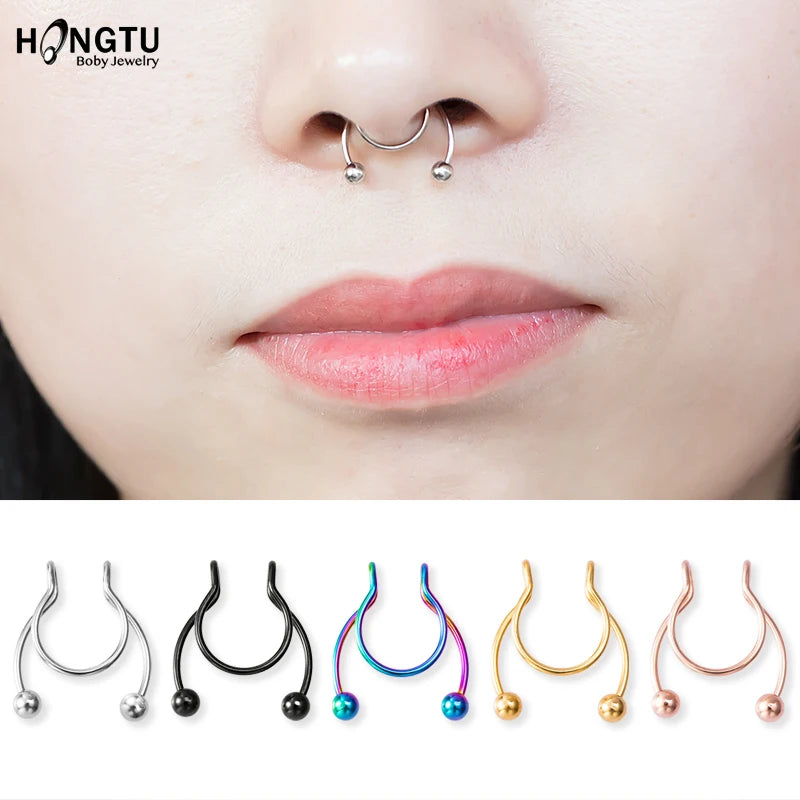 1-5pcs Steel 20G Dainty Faux Nose Rings Fake Septum Rings Hoop Nostril Piercing Fake Clip on Nose Rings Oreja Piercings Jewelry