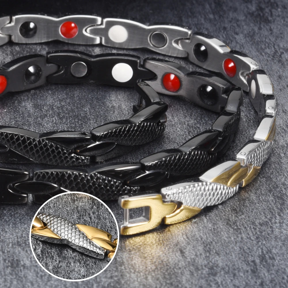 Vinterly Health Energy Bracelet Male Cross Stainless Steel Magnetic Bracelet Men Gold-Color Chain Link Bracelet for Men Jewelry