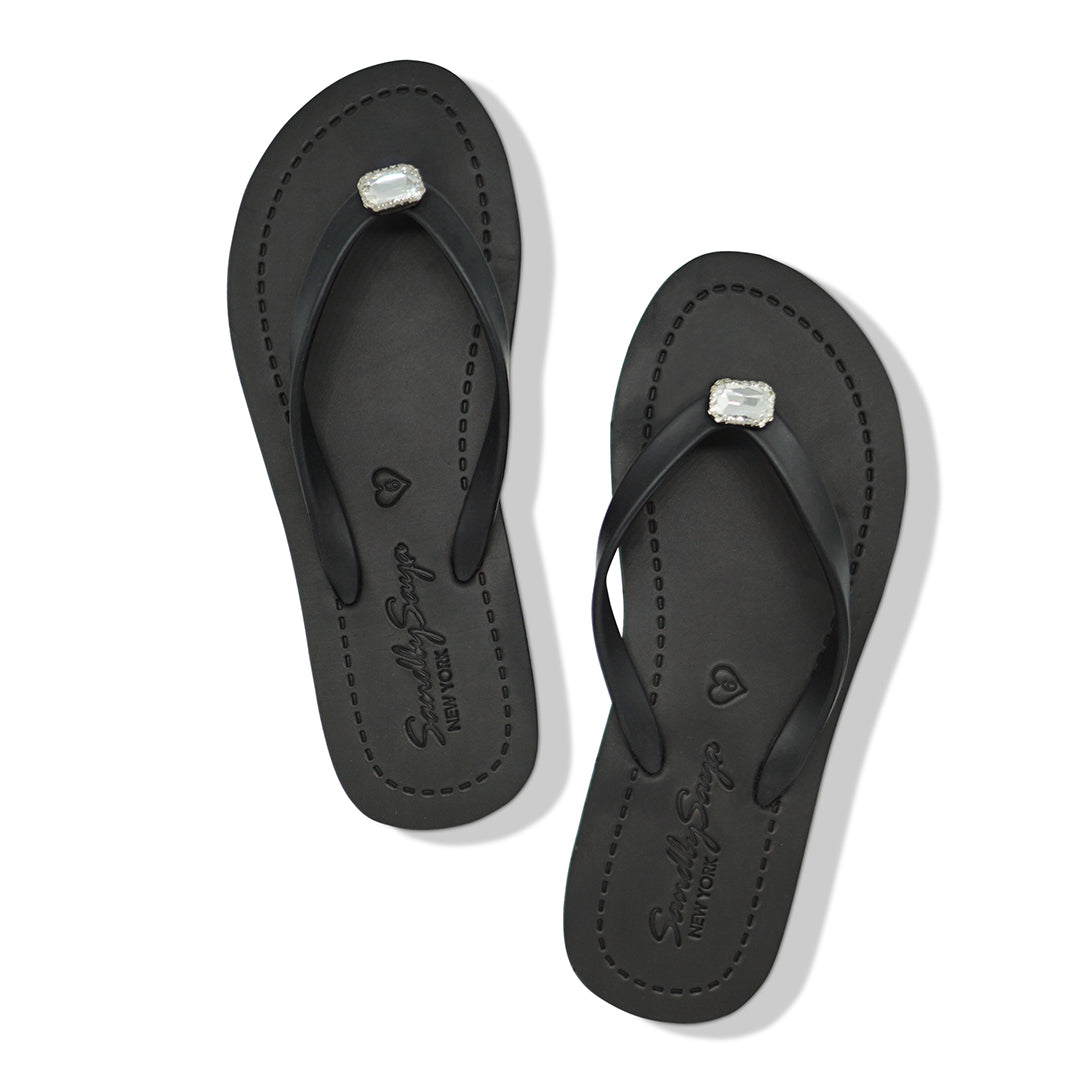Rectangle Studs - Crystal Rhinestones Embellished Flat Flip Flops Sandal