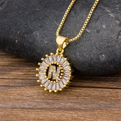 Nidin Women Girls Initial Letter Necklace 26 Letters Charm Family Name Pendant Copper Zircon Jewelry