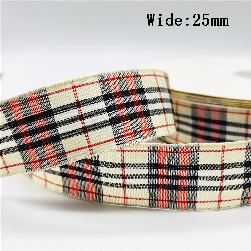 5yards/Lot 25mm Plaid Ribbon Christmas Decor Ribbon for Handmade Design Christmas Decoration DIY