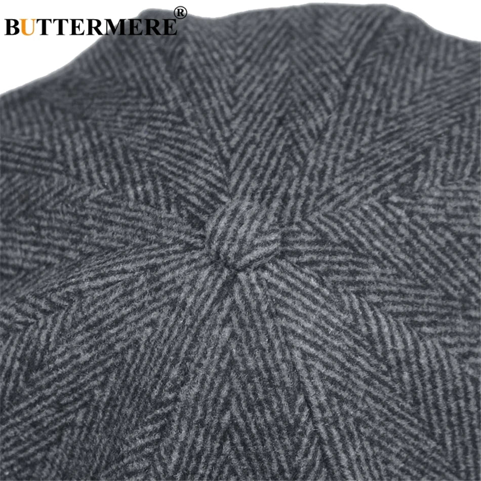 BUTTERMERE Newsboys Beret Herringbone Men Flat Caps Wool Casual Winter Tweed Female England Style Classic Octagonal Hats and Cap