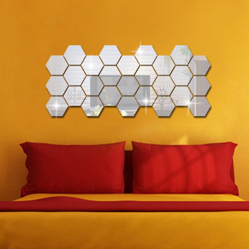 12Pcs 3D Hexagon Acrylic Mirror Wall Stickers DIY Art Home Decor Living Room Decorative Tile Stickers Room Accessori