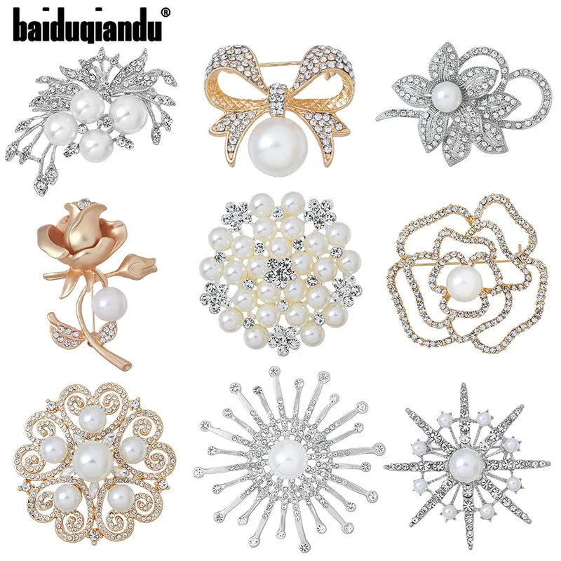 Factory Directly Crystal Diamante and Imitation Pearls Flower Jewelry Brooch Pins DIY Wedding Bouquets Брошь Декор