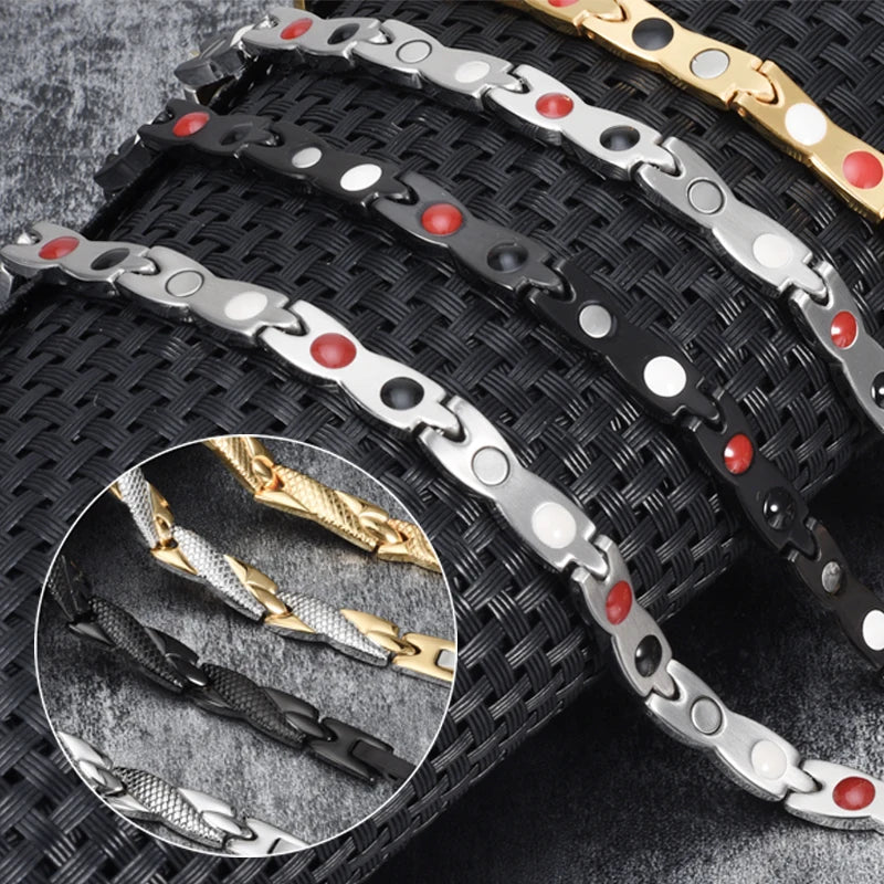 Vinterly Health Energy Bracelet Male Cross Stainless Steel Magnetic Bracelet Men Gold-Color Chain Link Bracelet for Men Jewelry