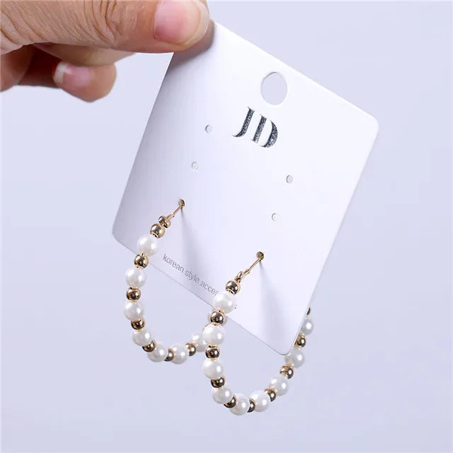 FNIO Big Simulated Pearl Earrings 2019 for Women Lover Geometric Round Heart Drop Dangle Earring Korean Statement Jewelry