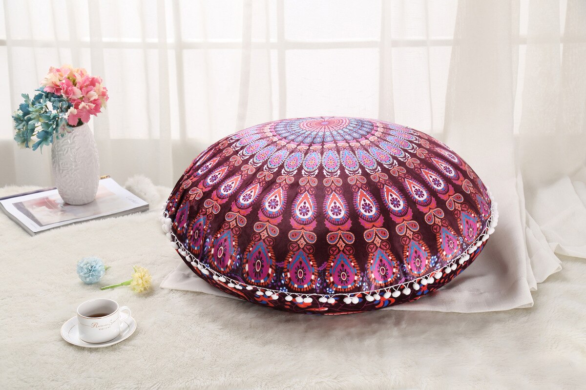 Colorful Mandala Floor Pillows Ottoman Round Bohemian Meditation Cushion Pillow Pouf48