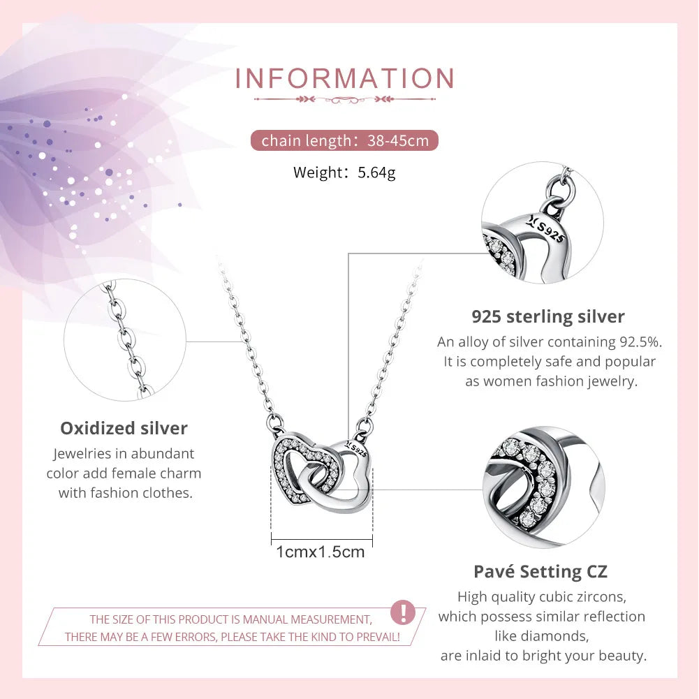Bamoer 925 Sterling Silver Connected Heart Pendant Necklace for Girlfriend Valentine's Day Fine Jewelry SCN181