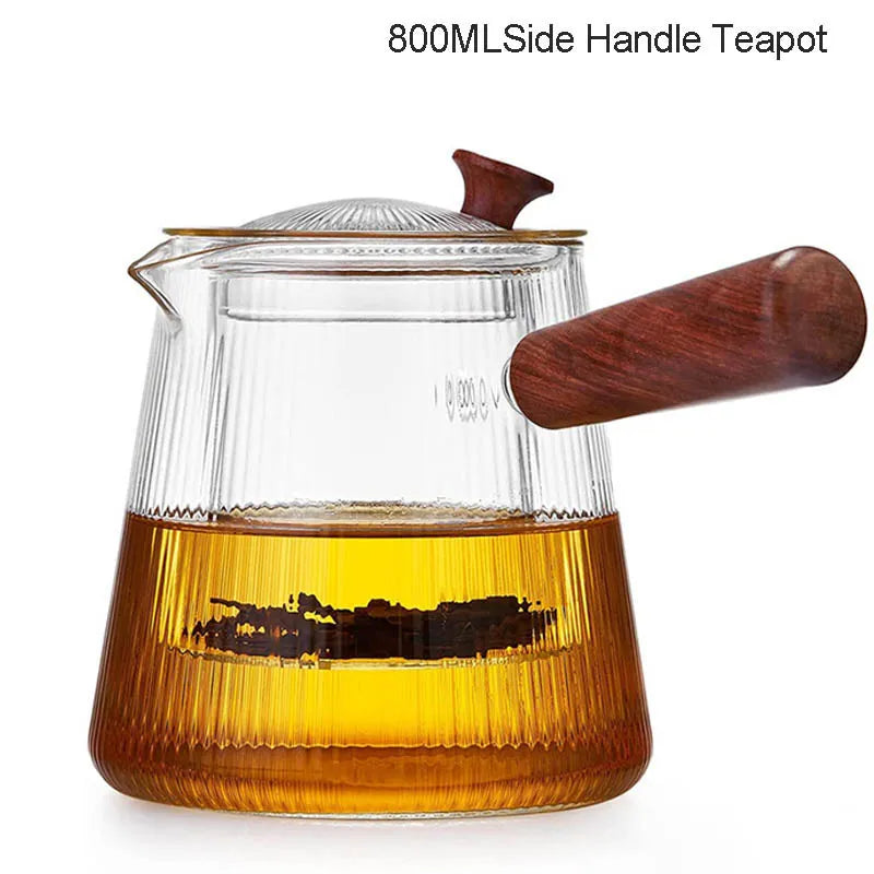 YMEEI Glass Teapot With Removable Clear Infuser Sandal Wood Handle Stove & Micro